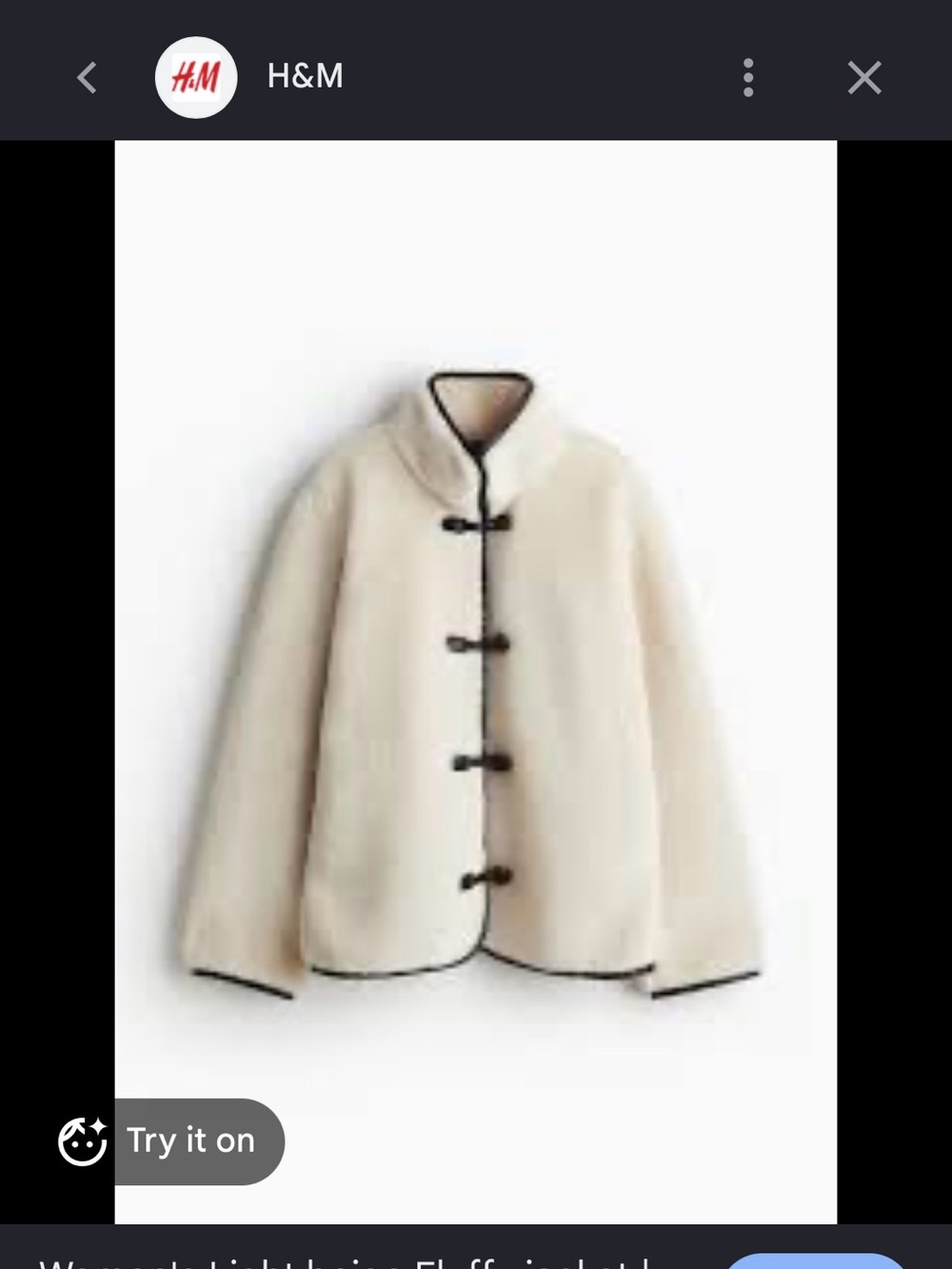 H&M Cream Teddy Toggle Jacket with Black Trim